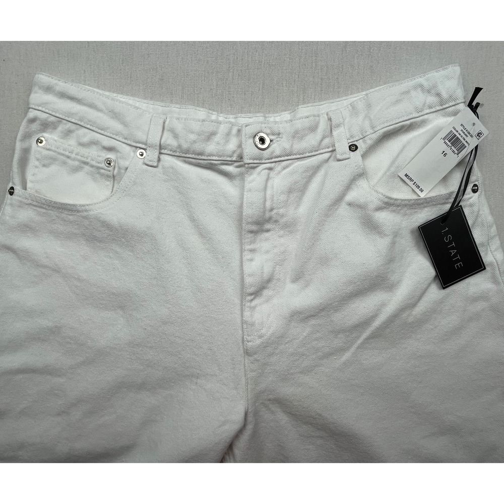 1.STATE Womens Ultra White Barrel Jeans High Rise Ankle Zip 8126C309 Size 16 NWT